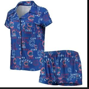 NWT Chicago Cubs MLB Pajama Set Blue Button Up Size Small